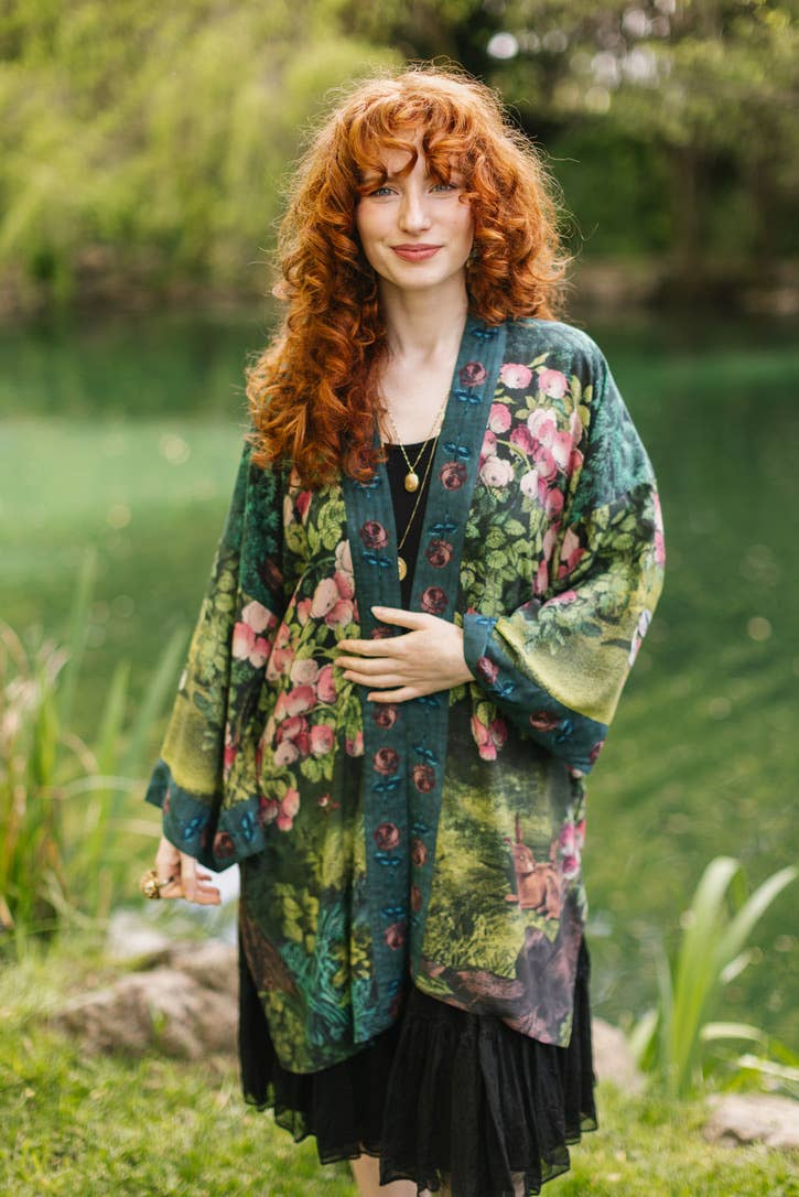 The Daydreamer Matinée Duster Kimono w/ Roses & Rabbits