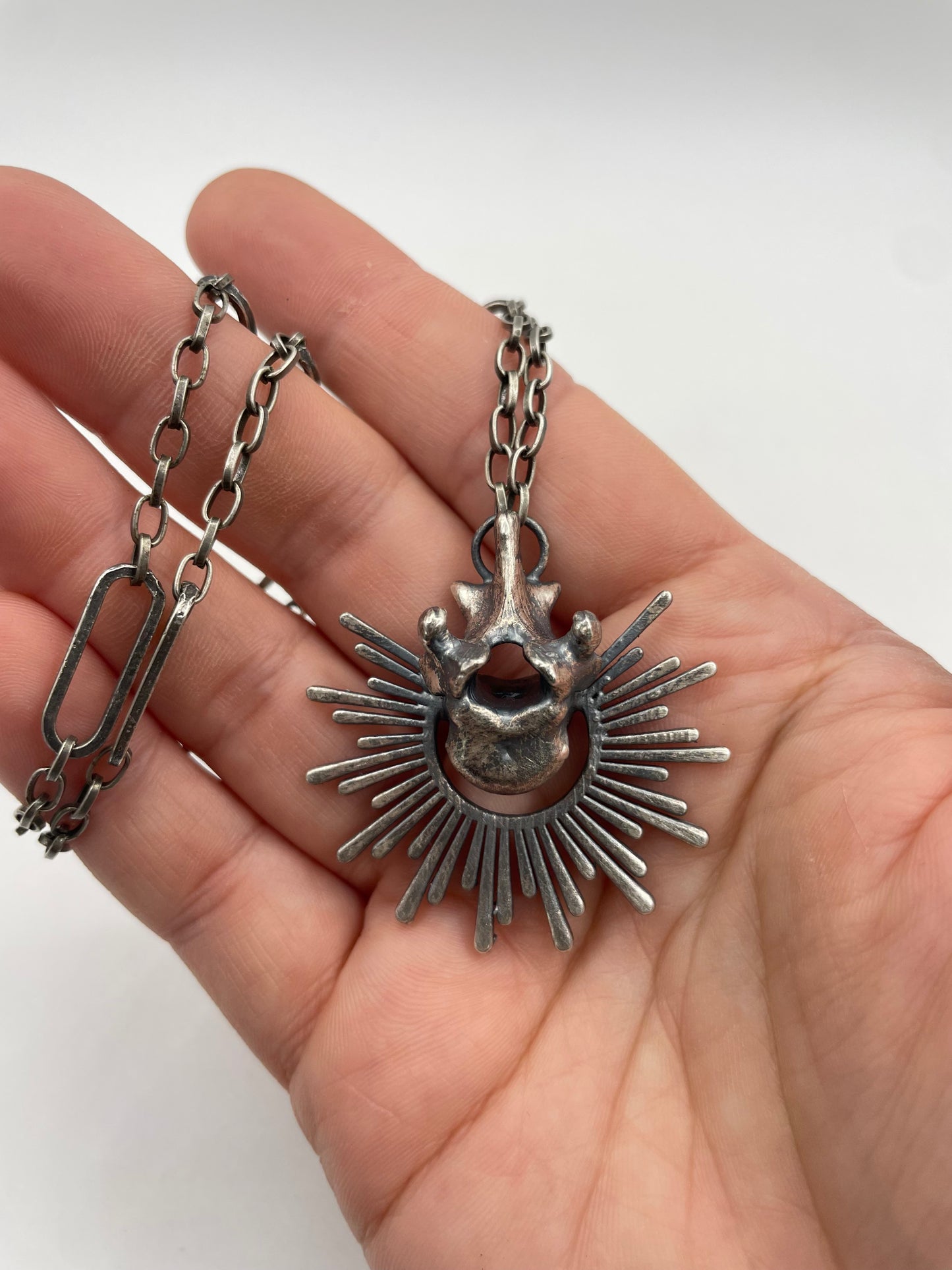 Sunburst Art Deco Vertebrae Sterling Silver Necklace by Inex Jewelry