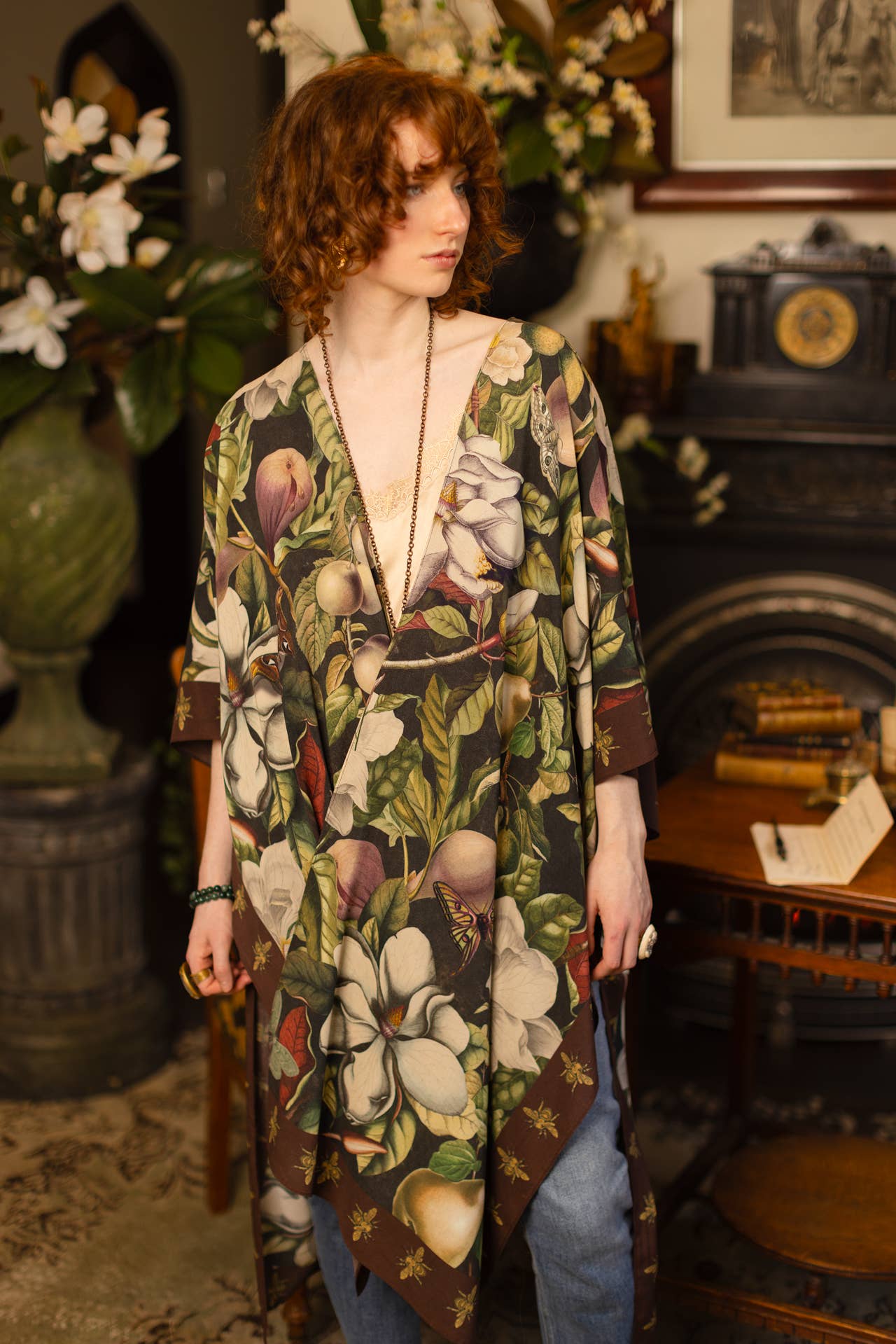 Fleur De Lune Kimono w/ Florals & Bees