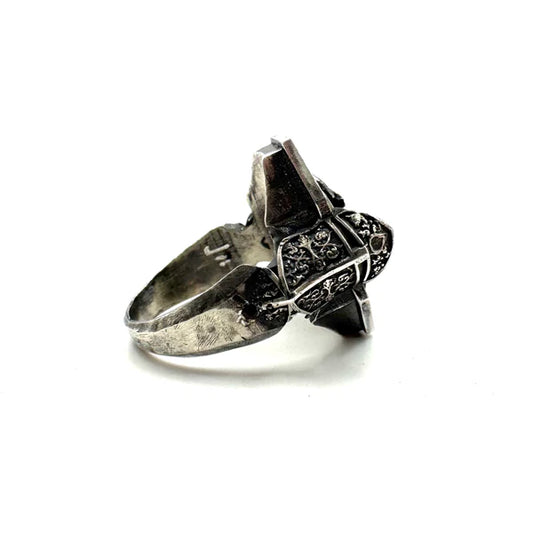 Green Knight Ring with Chrome Chalcedony and Garnet in Sterling Silver