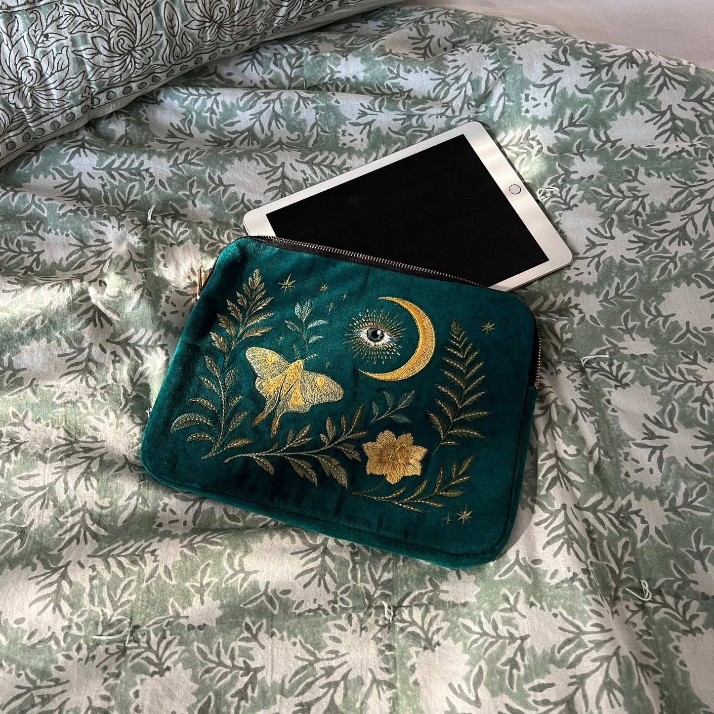 Moth and Moon - Intuition Embroidered Velvet Everything Pouch