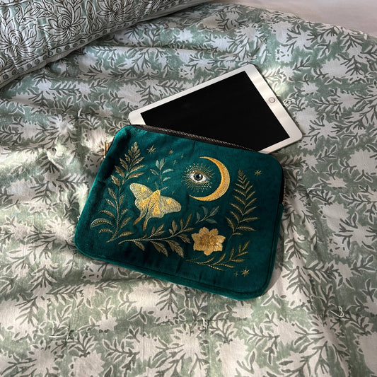 Moth and Moon - Intuition Embroidered Velvet Everything Pouch