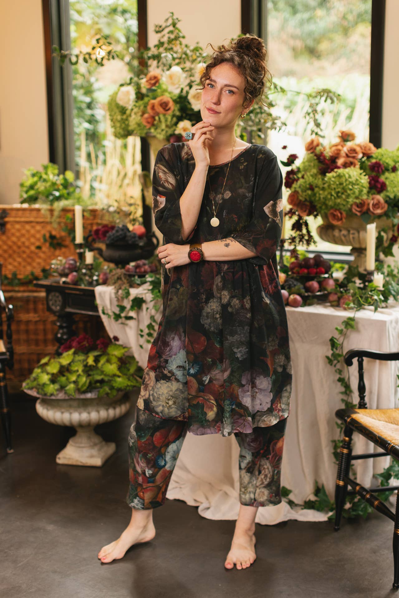 Flight of Fancy Artist Dress Tunic w/ Pockets & Hummingbirds