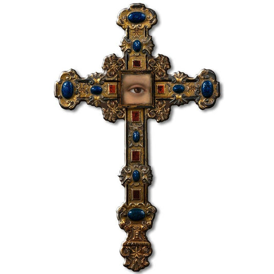 The Jewel Studded Cross with Eye of Protection Pin by Voglio Bene