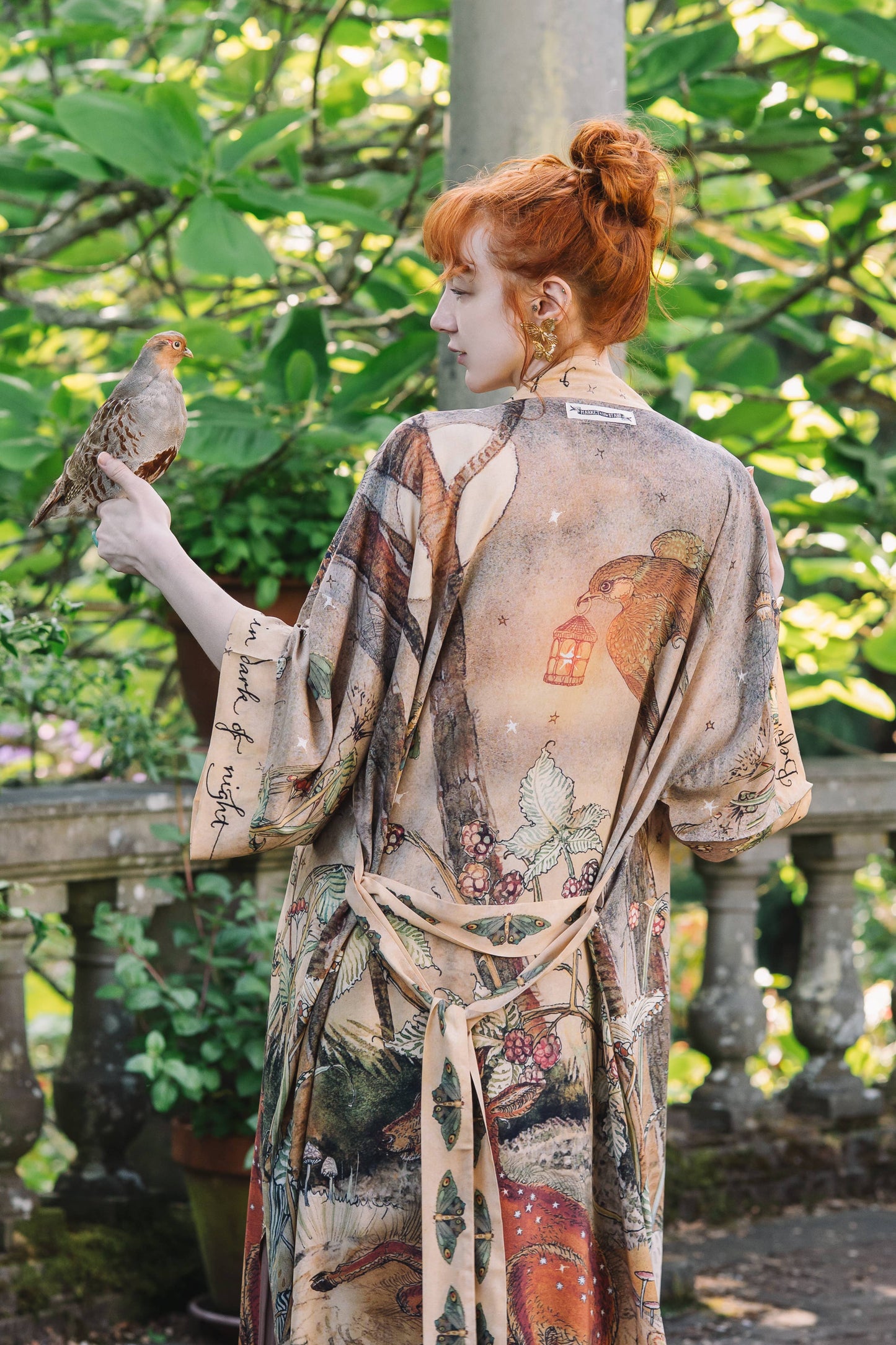 Lovelight Opera Duster Kimono Robe w/woodland deer & swallow