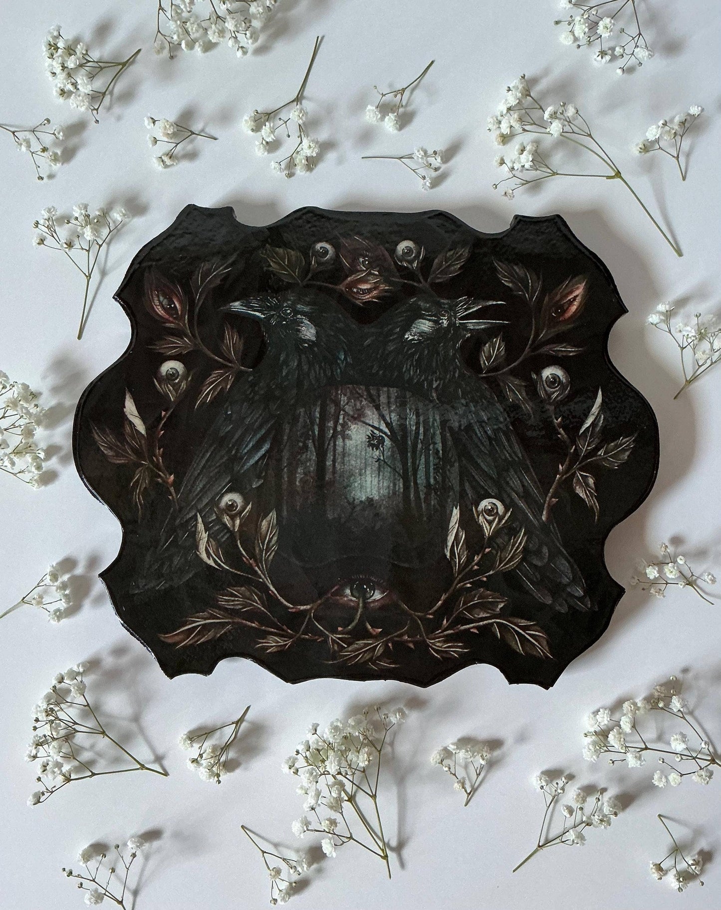 The Gatekeepers - Dark Surreal Watercolor Rose on Wood Panel