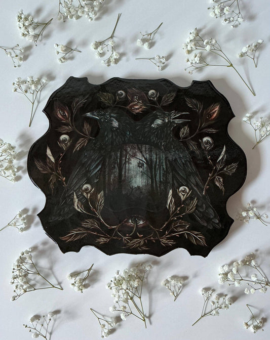 The Gatekeepers - Dark Surreal Watercolor Rose on Wood Panel