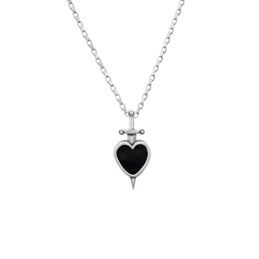 Black Onyx Sword-Pierced Heart Necklace