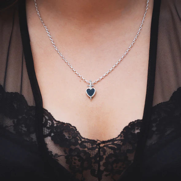 Black Onyx Sword-Pierced Heart Necklace
