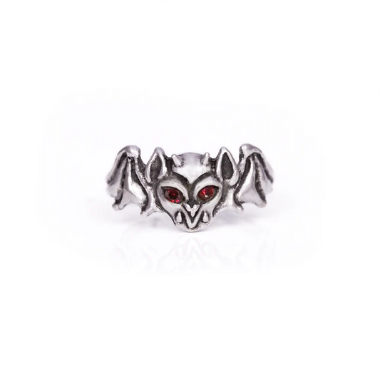 Baby Gargoyle Ring w Garnet Eyes