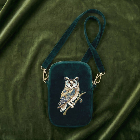 Owl - Wisdom Embroidered Velvet Cell & Sunnies Cross Body