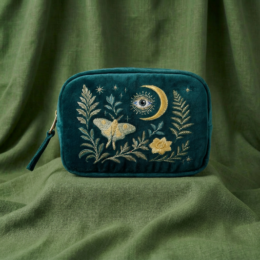 Moth and Moon - Intuition Embroidered Velvet Makeup Bag