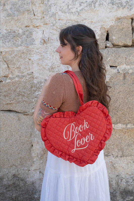 Book Lover Quilted Heart Bag in Red Gingham
