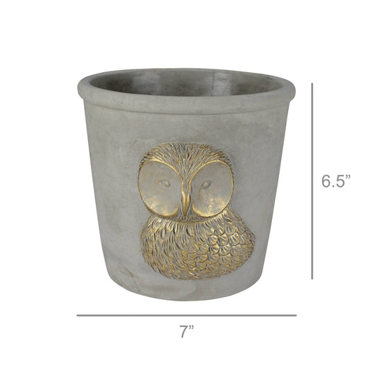 Cement Owl Cachepot Planter