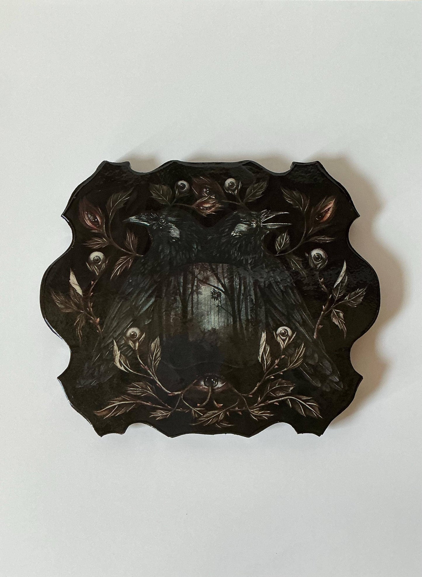 The Gatekeepers - Dark Surreal Watercolor Rose on Wood Panel
