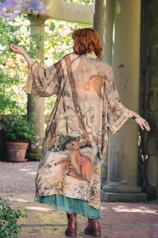 Lovelight Opera Duster Kimono Robe w/woodland deer & swallow