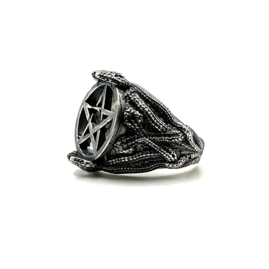 Medusa Pentacle Ring in Sterling Silver