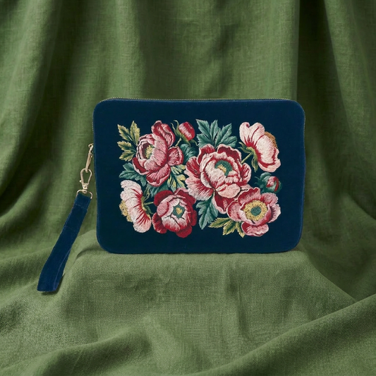 Peony - Prosperity Embroidered Velvet Everything Pouch