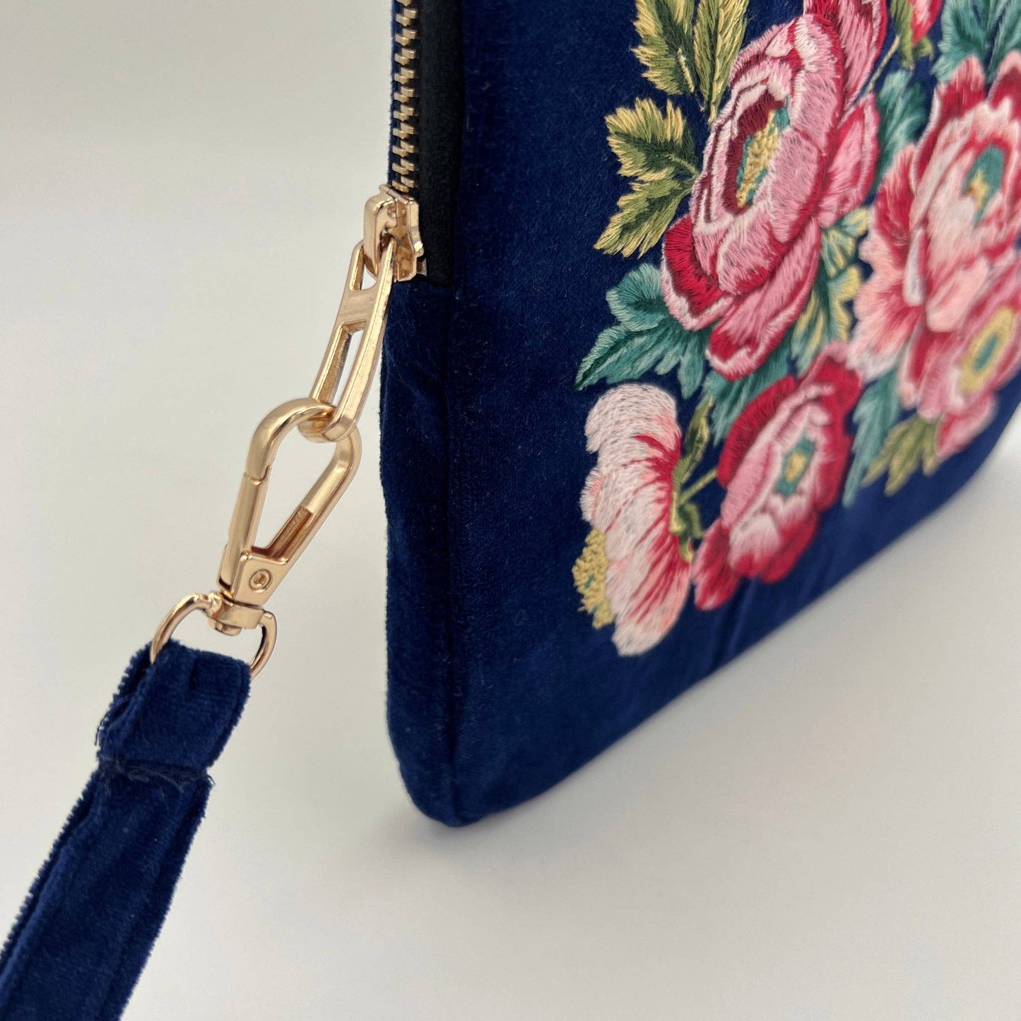 Peony - Prosperity Embroidered Velvet Everything Pouch