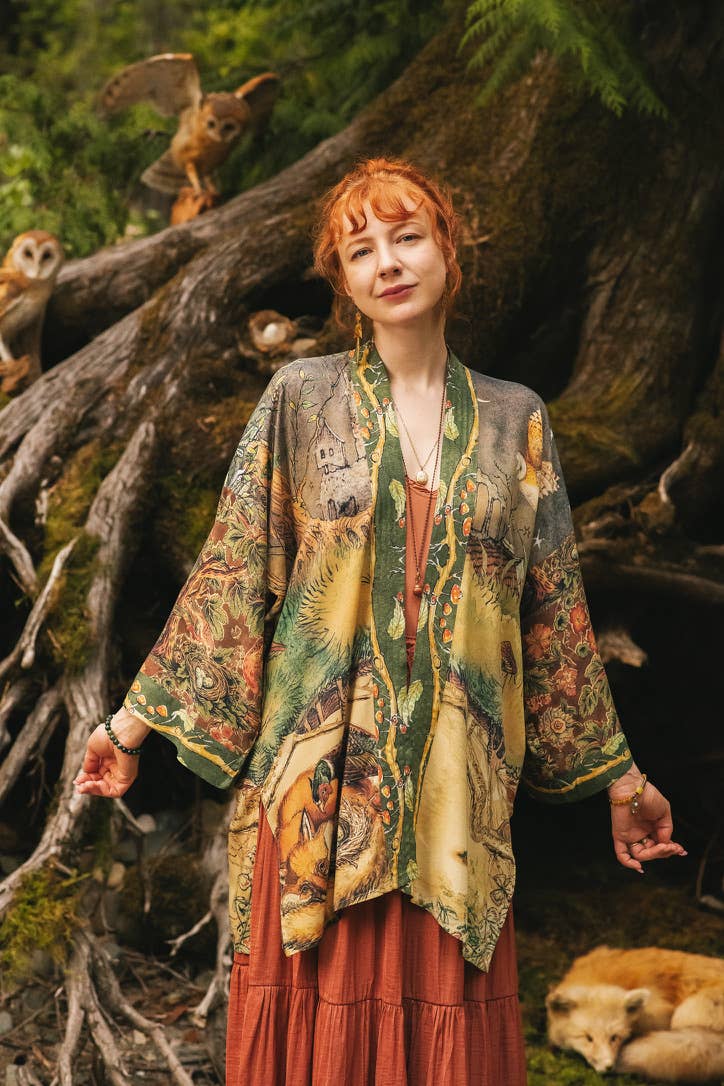 Woodland Wisdom Matinée Duster w/ Florals, Fox & Owl