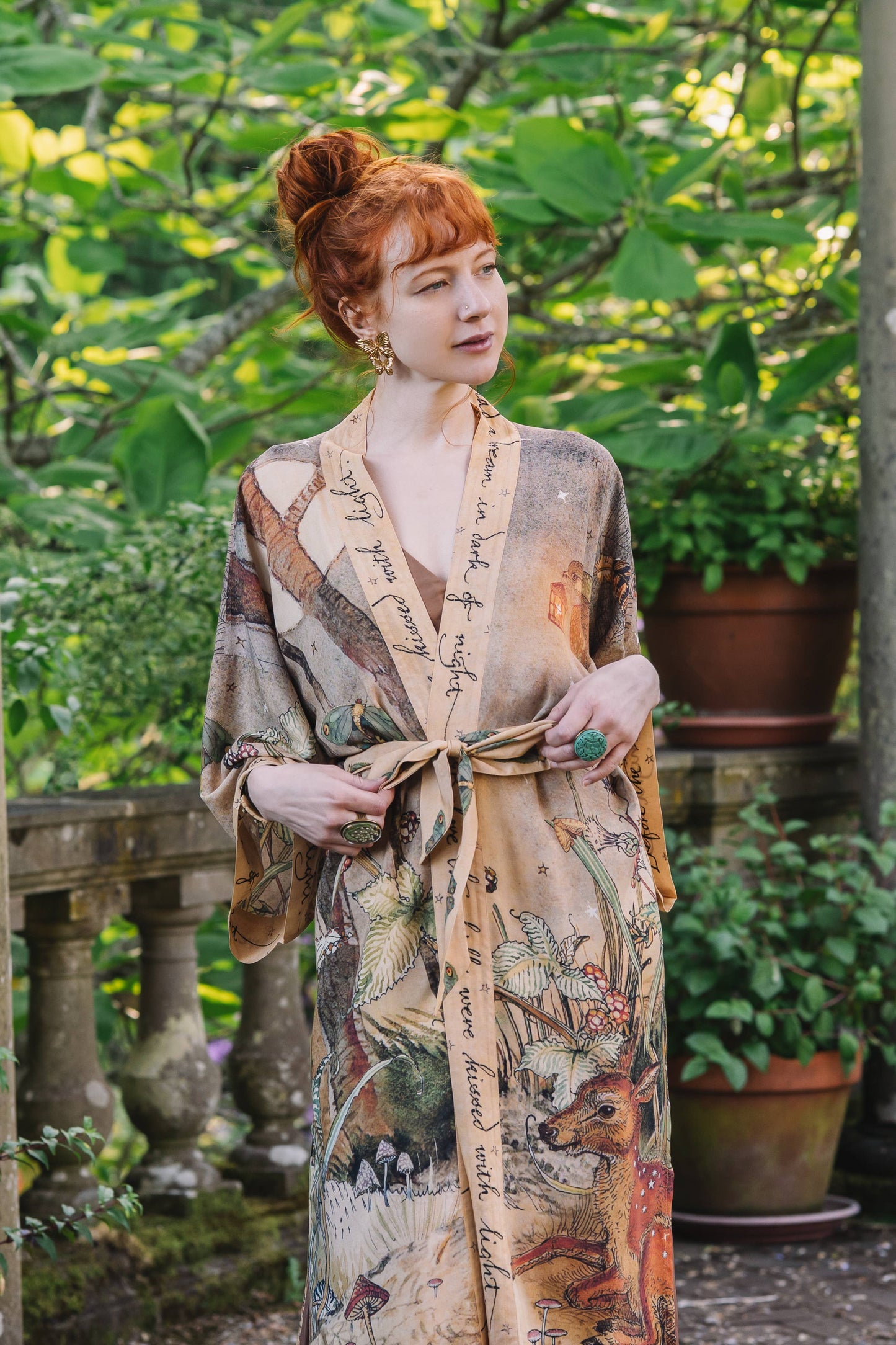 Lovelight Opera Duster Kimono Robe w/woodland deer & swallow