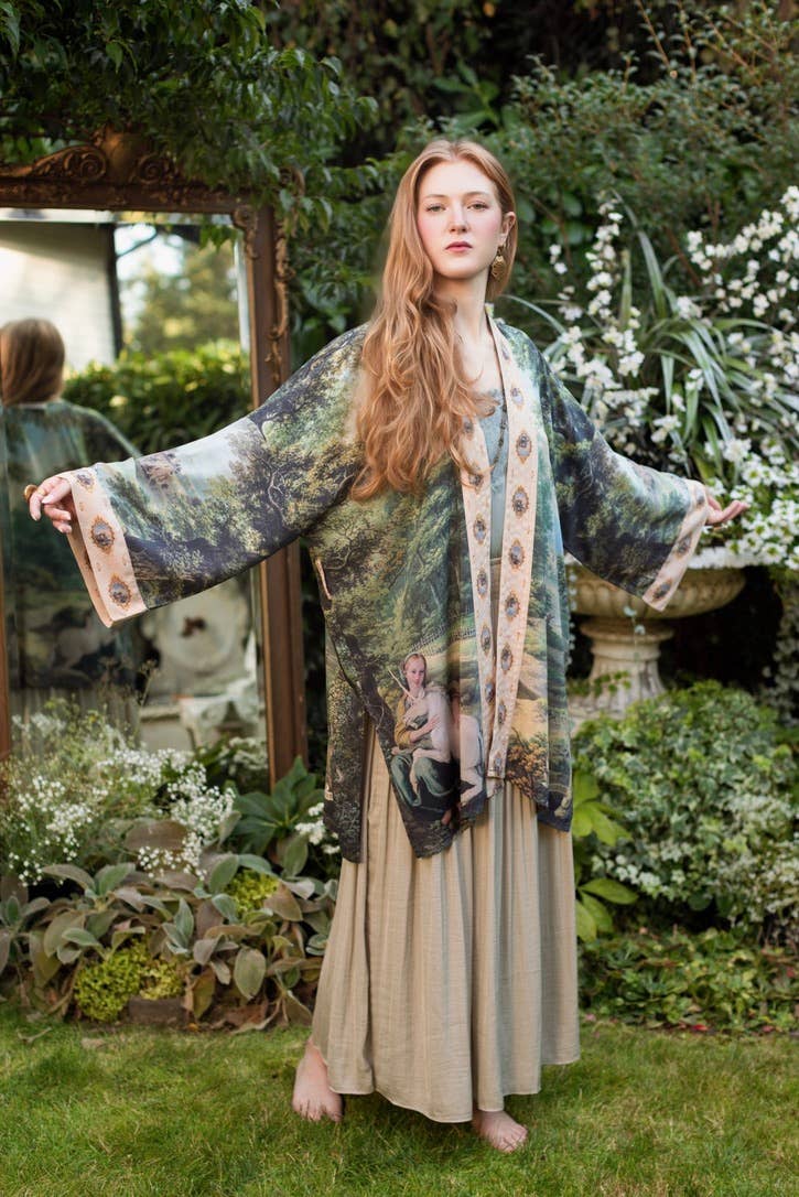 The Mythmaker Matinée Duster Kimono w/ Landscape & Unicorn