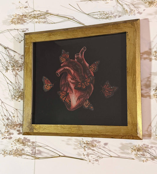 Framed Gothic Butterfly Heart Watercolor Print
