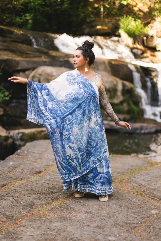 Let The Light In Scarf w/ Blue Delft Toile Print