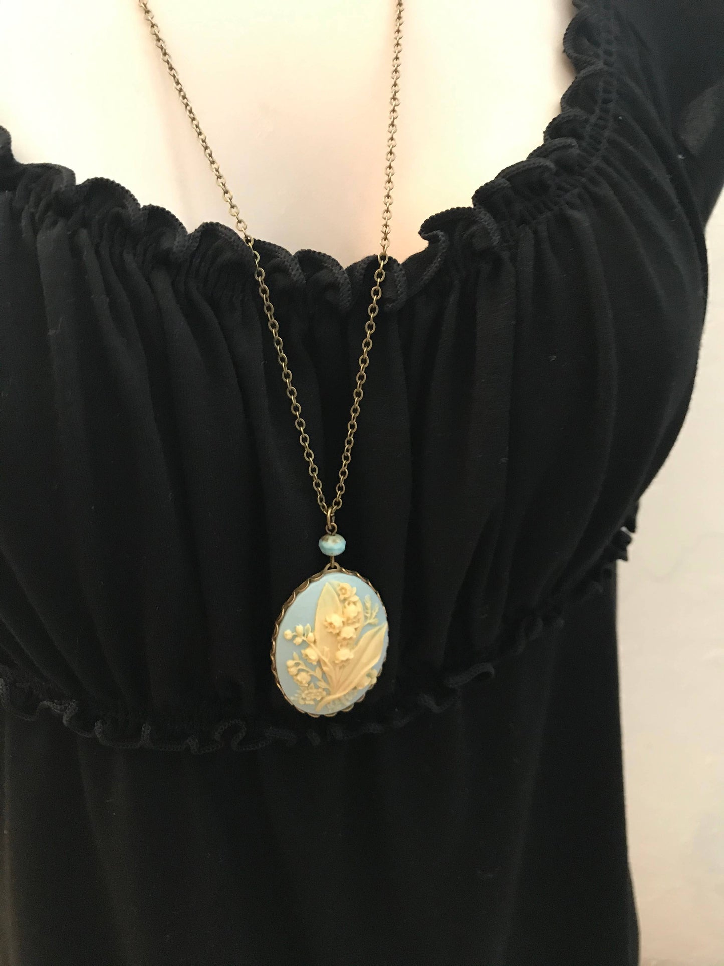 Light Blue Lily Of The Valley Cameo Necklace