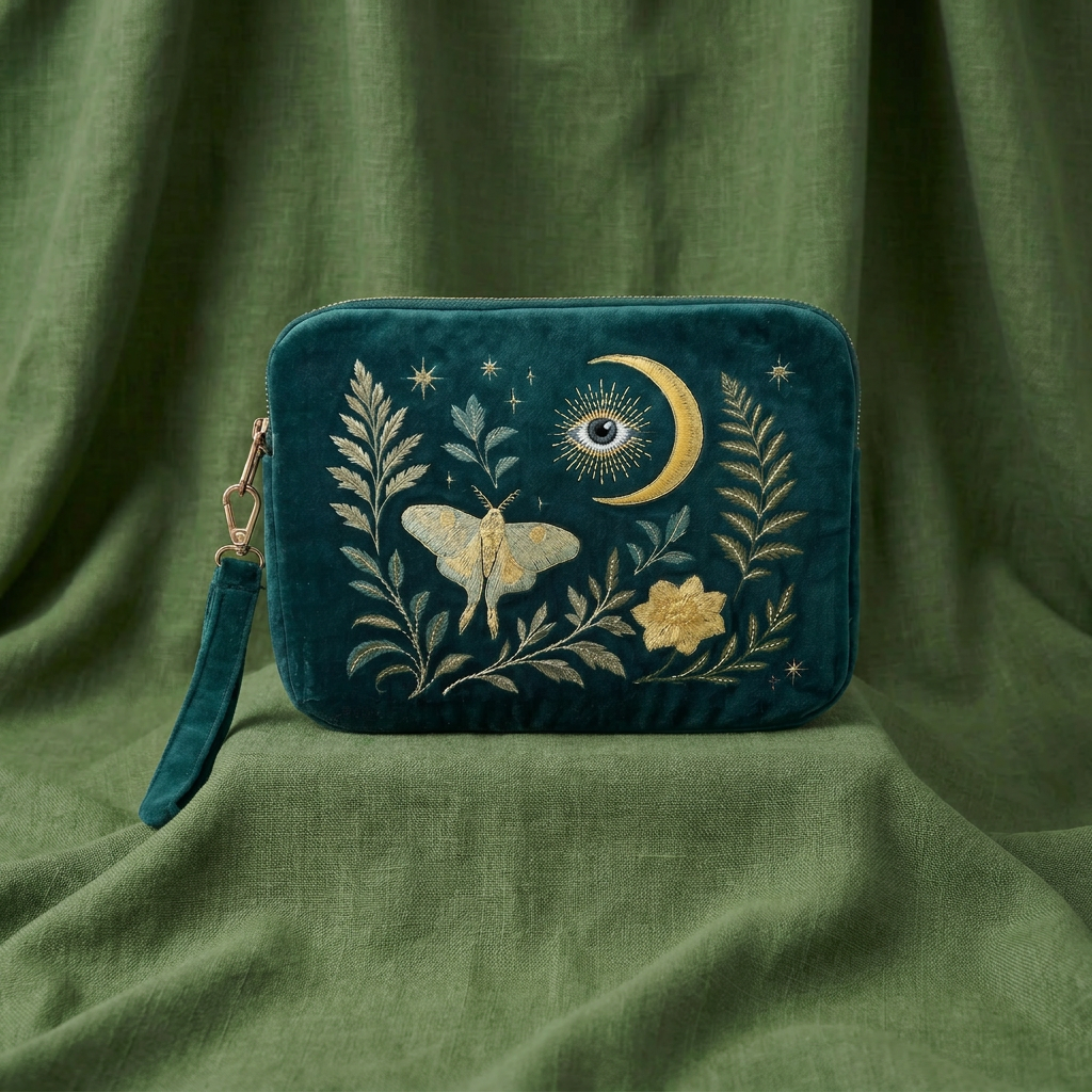 Moth and Moon - Intuition Embroidered Velvet Everything Pouch