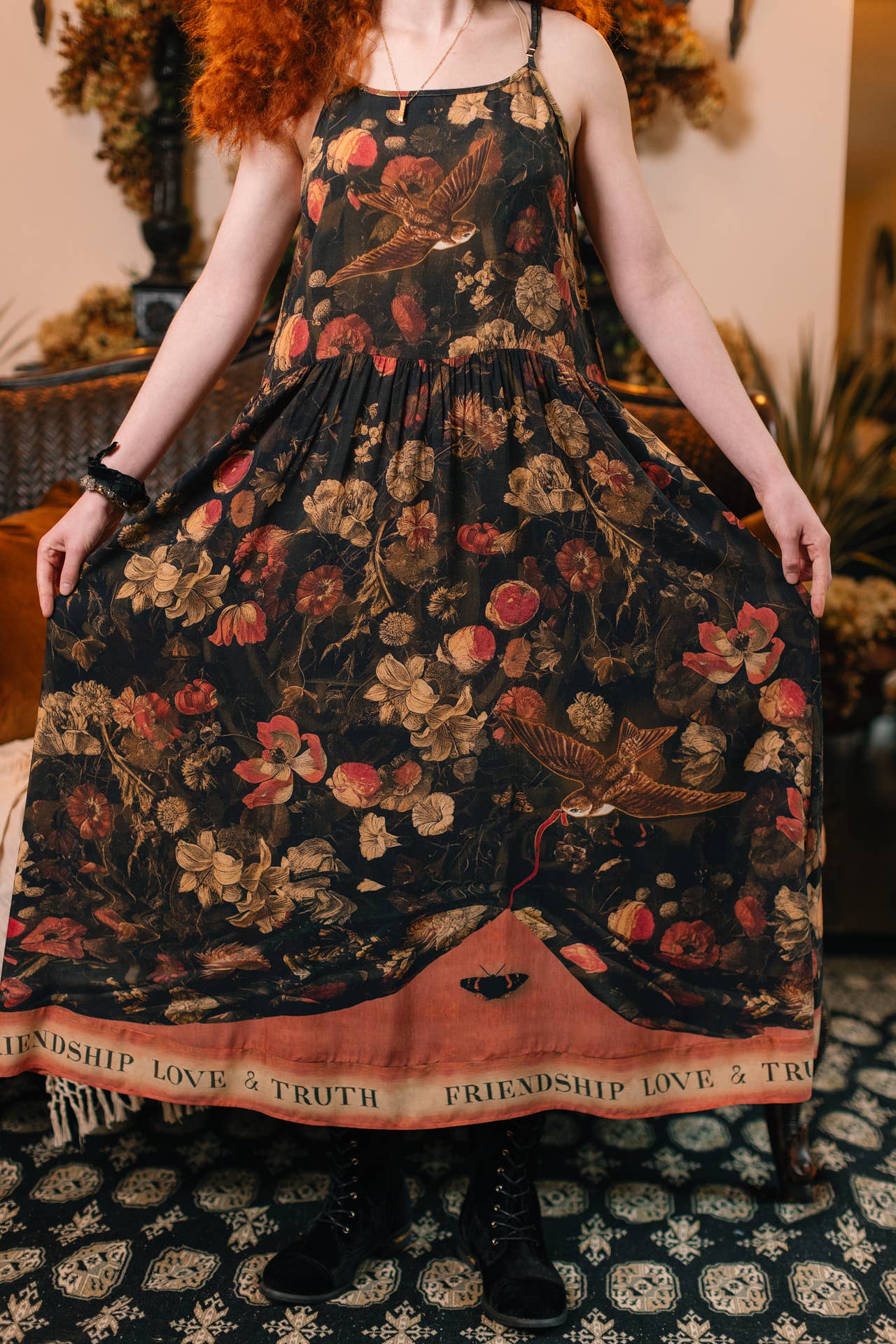 Heart of Gold Bohéme Long Maxi Slip Dress w/ Sacred Heart