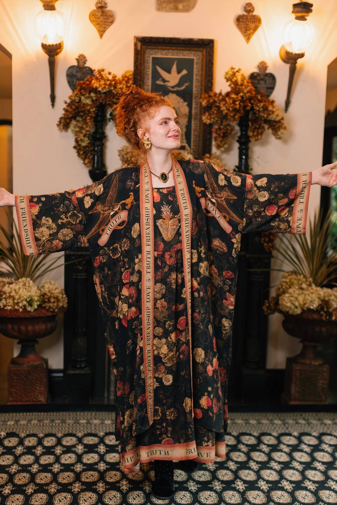 Heart of Gold Bohéme Long Maxi Slip Dress w/ Sacred Heart