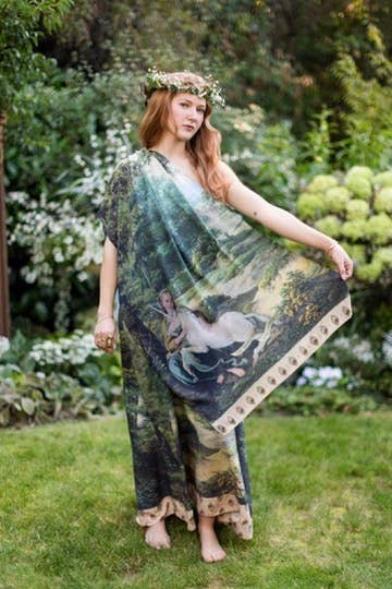 The Mythmaker Bohemian Scarf w/ Landscape & Unicorn
