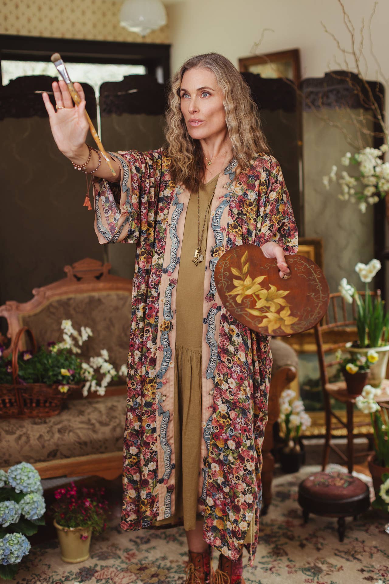 Art of Life Kimono w/ Flower Palette Print