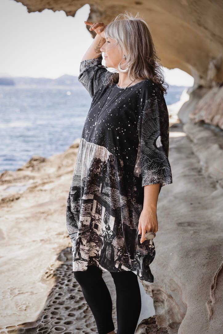 Stargazer Artist Dress with Pockets & Celestial Print