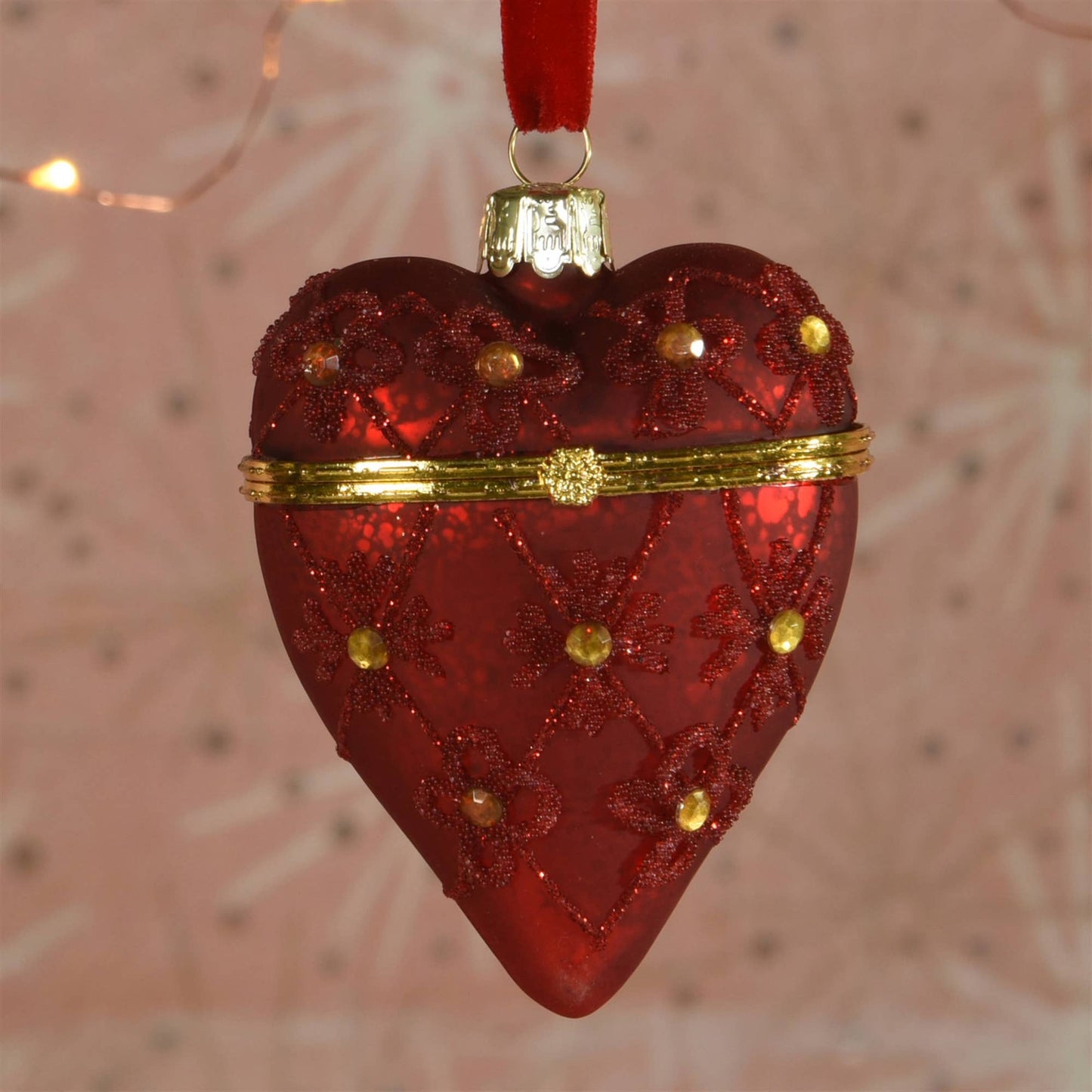 Red Bejeweled Glass Heart Locket Ornament
