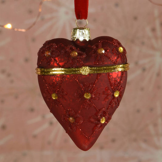 Red Bejeweled Glass Heart Locket Ornament