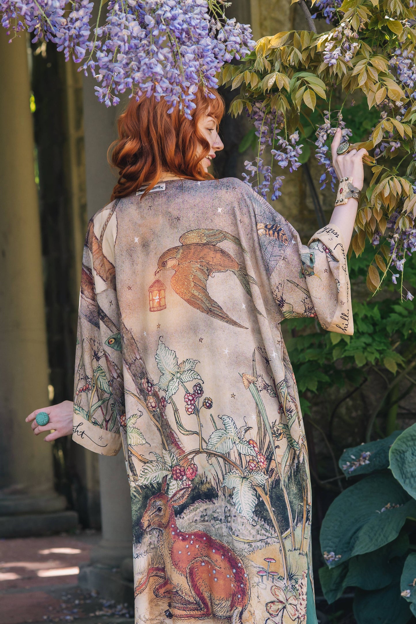 Lovelight Opera Duster Kimono Robe w/woodland deer & swallow