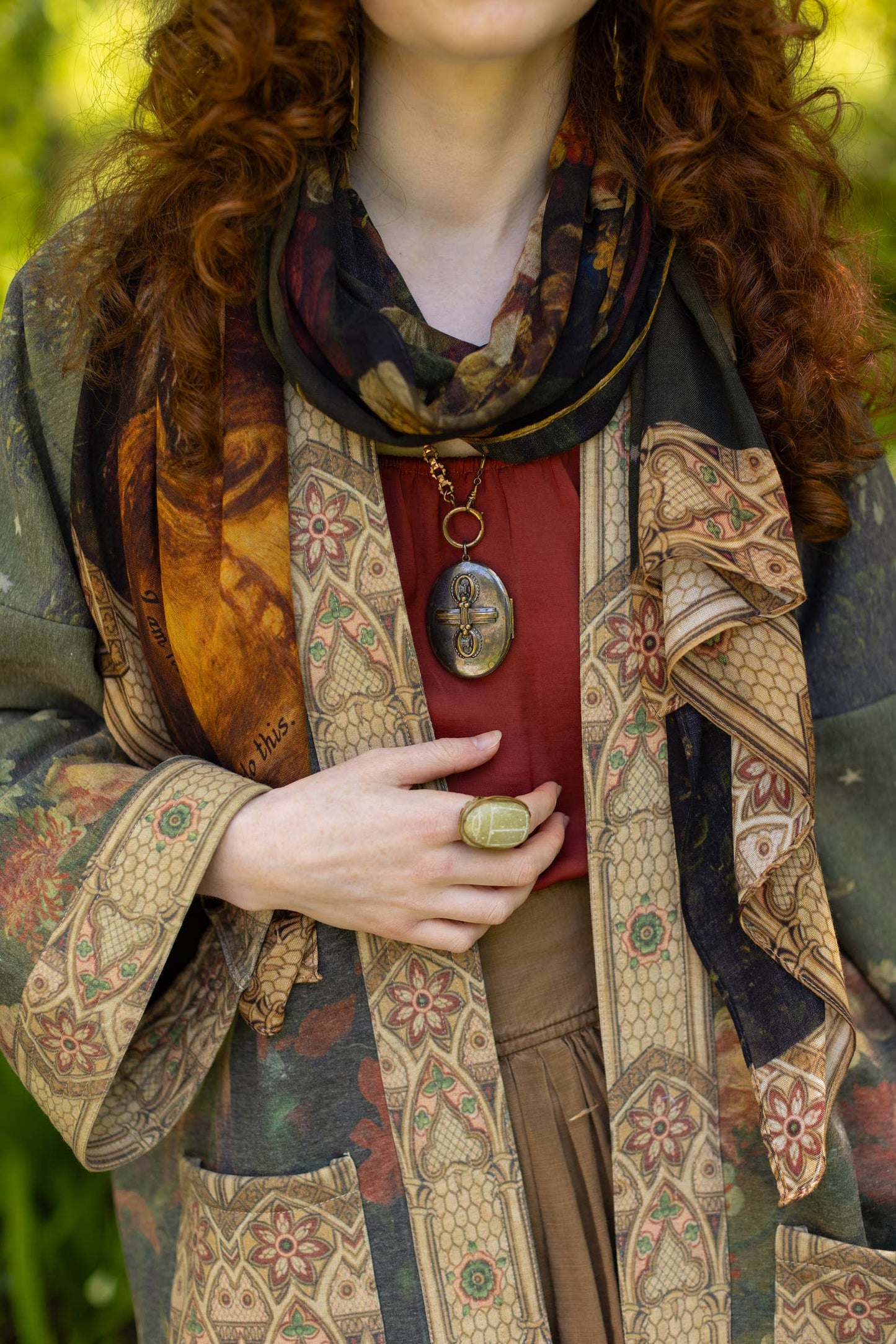 The Messenger Scarf with Joan of Arc & Florals