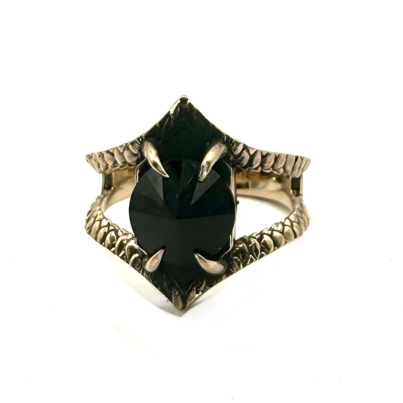 Serpent’s Bite Ring Black Spinel in Bronze