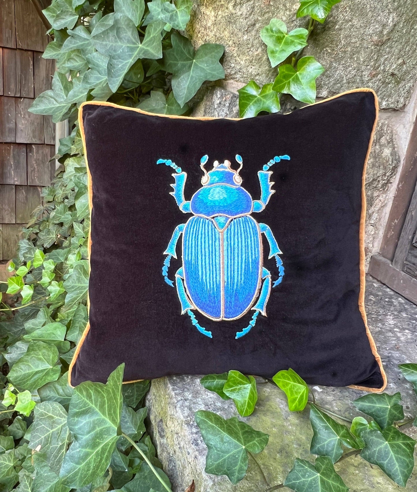 Beetle - The Guardian Embroidered Velvet Pillow