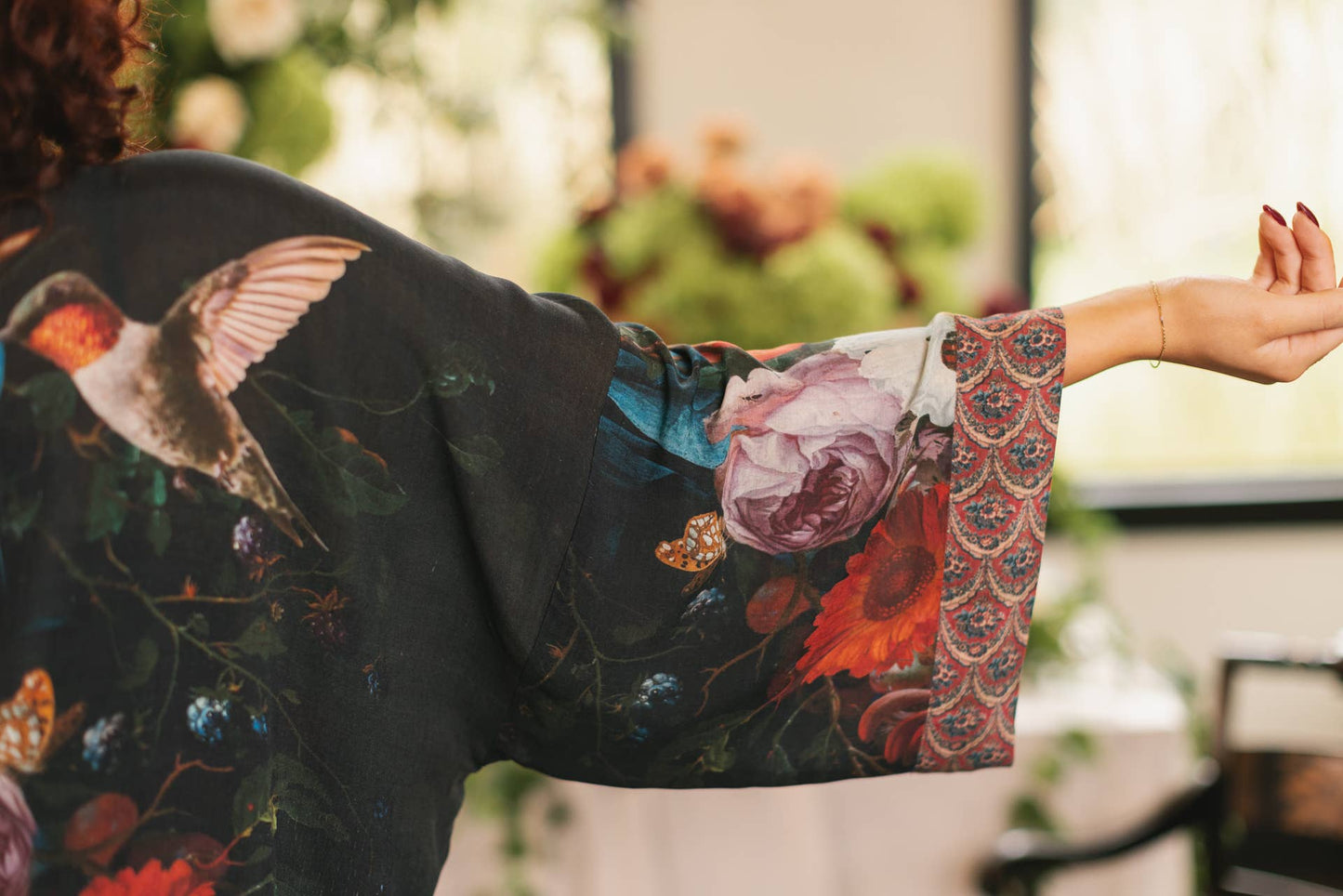 Flight of Fancy Long Duster Kimono Robe w/ Hummingbirds