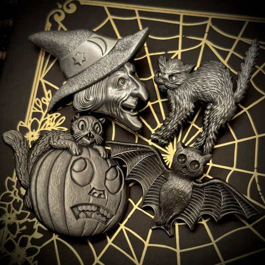 Velvet Apparition Antiqued Halloween Pin Collection