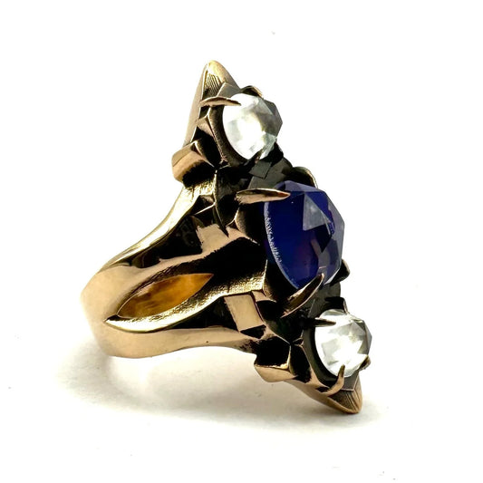 Shadowcaster Bronze Aurora Opal and Quartz Crystal Brutalist Ring