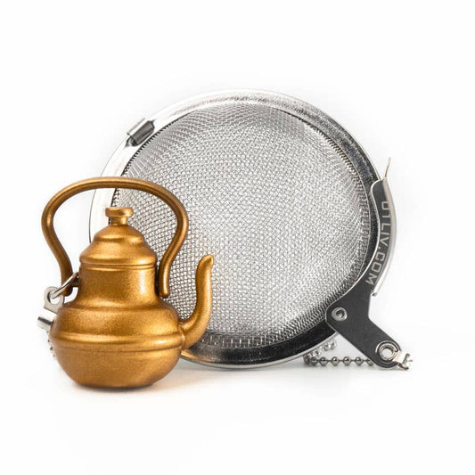 Loose Leaf Tea Infuser/Strainer with Mini Golden Teapot Charm