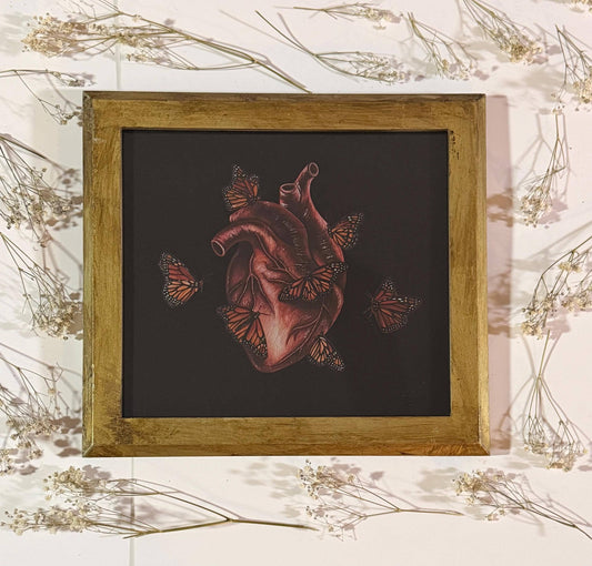 Framed Gothic Butterfly Heart Watercolor Print