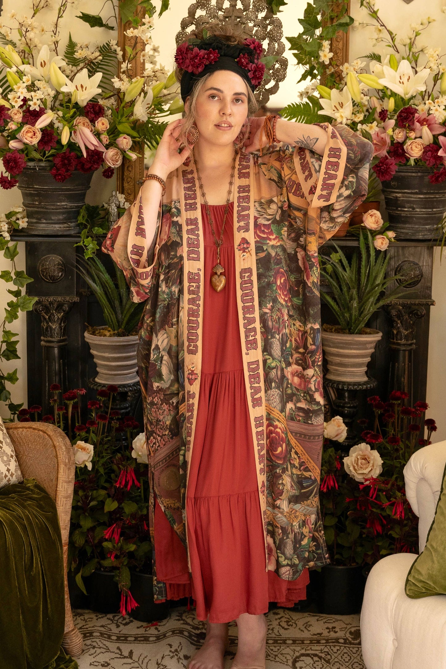 Courage Dear Heart with Sacred Heart Duster Kimono