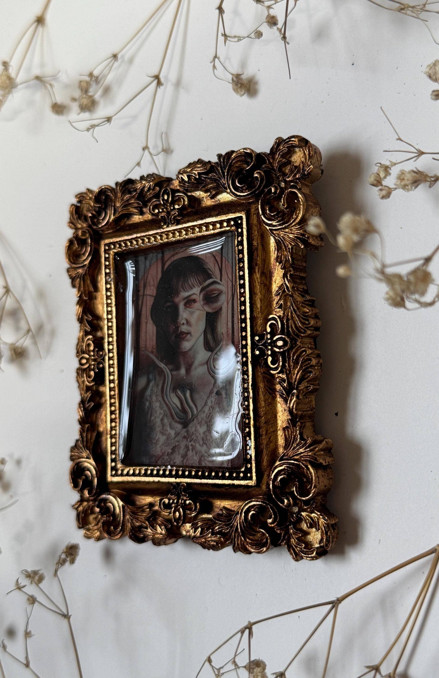 Self Portrait Resin in Antique Frame - Spooky Watercolor