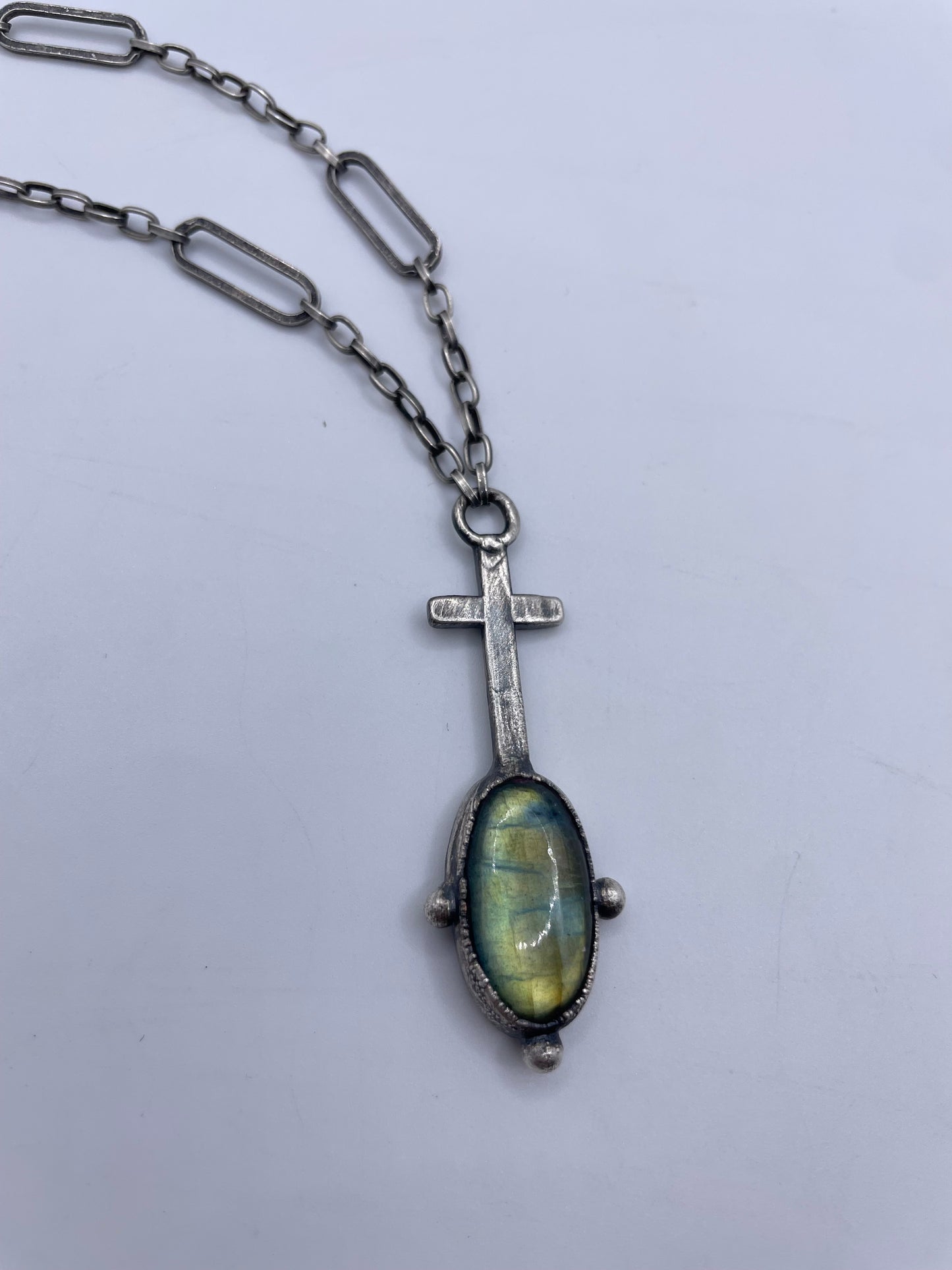 Labradorite Cross Sterling Silver Necklace by Inex Jewelry