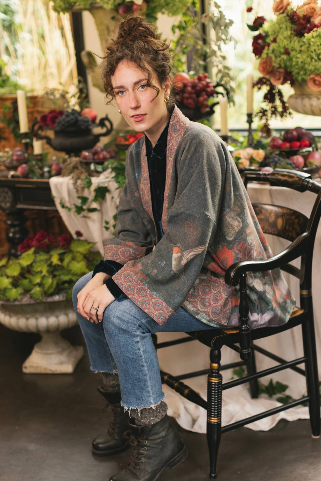 Flight of Fancy Fleece Cottage Cardigan Jacket w/Hummingbird